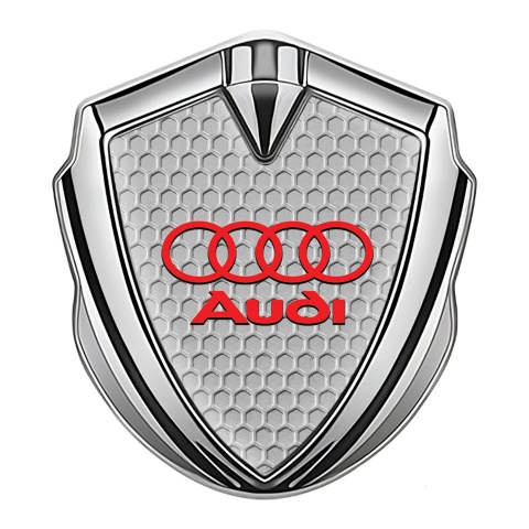 Audi Bodyside Badge Self Adhesive Silver Grey Honeycomb Red Logo