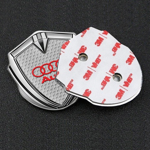 Audi Bodyside Badge Self Adhesive Silver Grey Honeycomb Red Logo