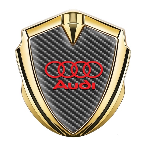 Audi Emblem Fender Badge Gold Dark Carbon Red Rings Edition