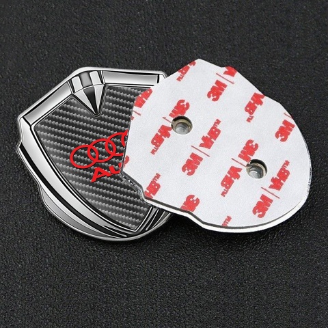 Audi Emblem Fender Badge Silver Dark Carbon Red Rings Edition