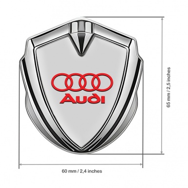 Audi Fender Emblem Badge Silver Moon Grey Fill Crimson Logo