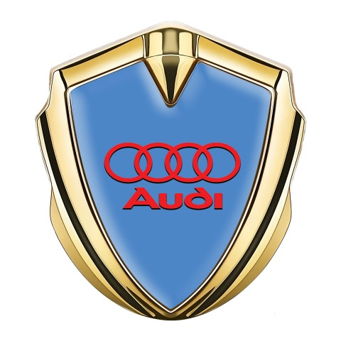 Audi Emblem Trunk Badge Gold Sky Blue Fill Red Rings Edition