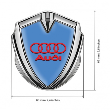 Audi Emblem Trunk Badge Silver Sky Blue Fill Red Rings Edition