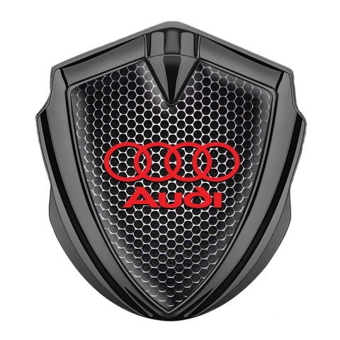 Audi Emblem Self Adhesive Graphite Dark Metallic Mesh Red Logo