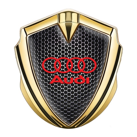 Audi Emblem Self Adhesive Gold Dark Metallic Mesh Red Logo