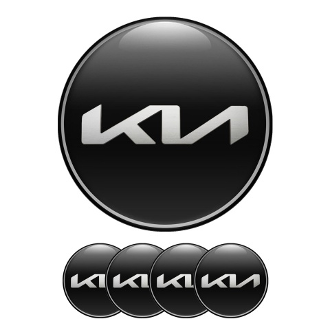 Kia Silicone Stickers Wheel Center Cap Black with Metal Style Logo Ring