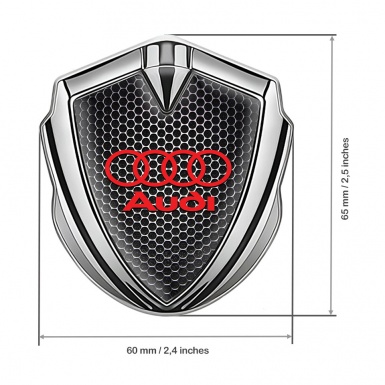 Audi Emblem Self Adhesive Silver Dark Metallic Mesh Red Logo