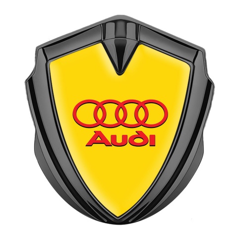 Audi Trunk Emblem Badge Graphite Yellow Background Crimson Logo