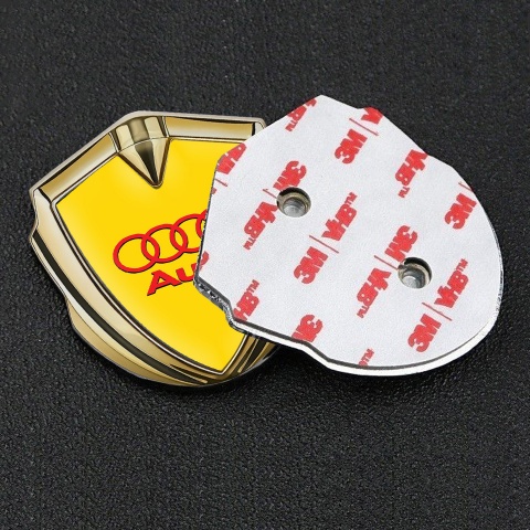 Audi Trunk Emblem Badge Gold Yellow Background Crimson Logo