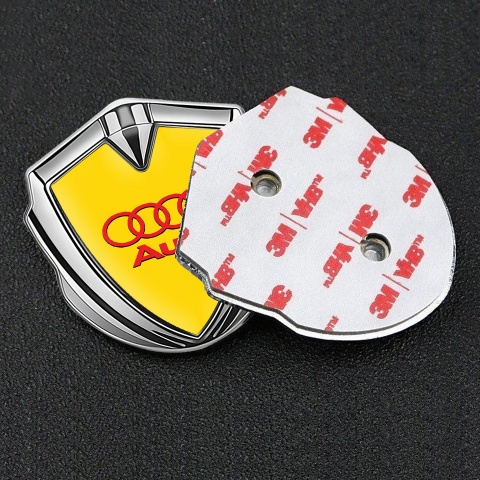 Audi Trunk Emblem Badge Silver Yellow Background Crimson Logo