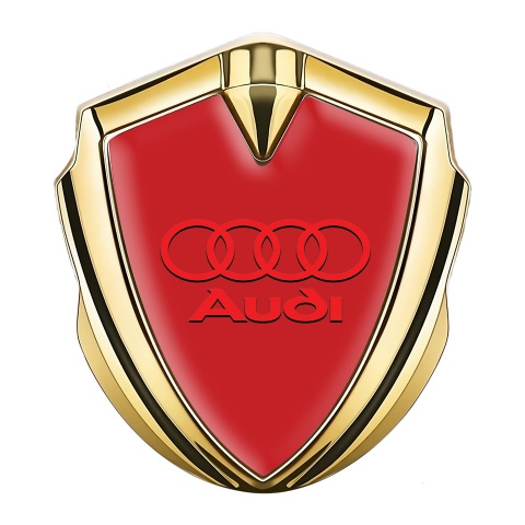 Audi Emblem Car Badge Gold Red Background Crimson Logo Design