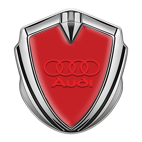 Audi Emblem Car Badge Silver Red Background Crimson Logo Design