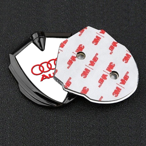 Audi Bodyside Domed Emblem Graphite White Pearl Fill Classic Red Logo