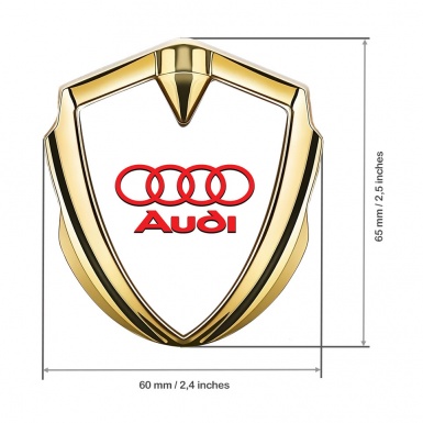 Audi Bodyside Domed Emblem Gold White Pearl Fill Classic Red Logo