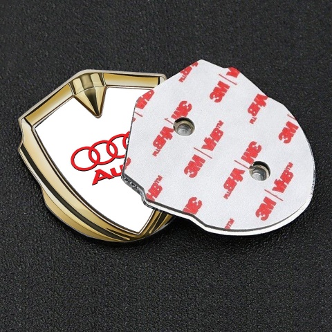 Audi Bodyside Domed Emblem Gold White Pearl Fill Classic Red Logo