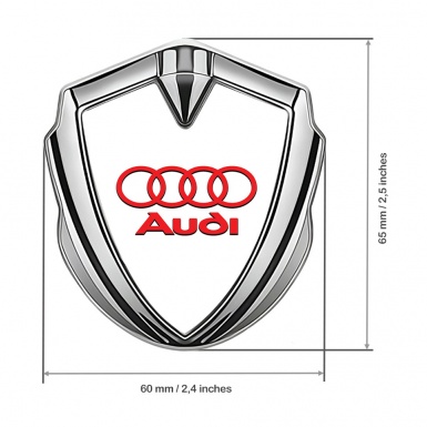 Audi Bodyside Domed Emblem Silver White Pearl Fill Classic Red Logo