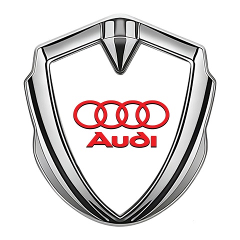 Audi Bodyside Domed Emblem Silver White Pearl Fill Classic Red Logo