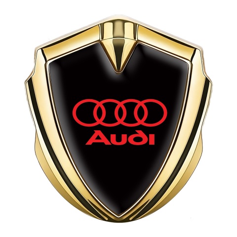 Audi Bodyside Emblem Self Adhesive Gold Black Fill Crimson Logo