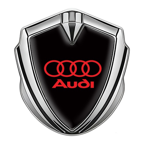Audi Bodyside Emblem Self Adhesive Silver Black Fill Crimson Logo