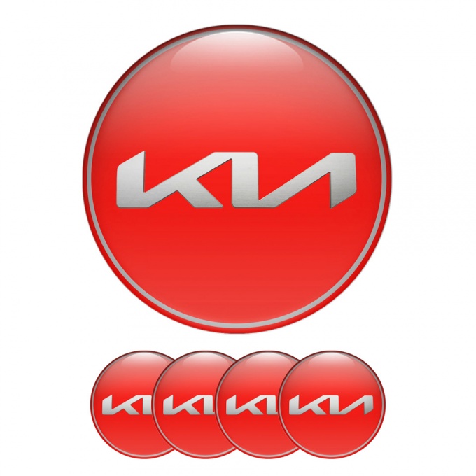 Kia Silicone Stickers Wheel Center Cap Red with Metal Style Logo