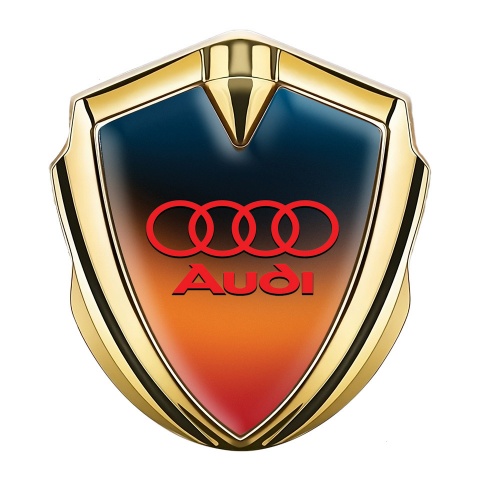 Audi Metal Emblem Self Adhesive Gold Color Gradient Crimson Rings