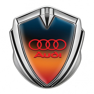 Audi Metal Emblem Self Adhesive Silver Color Gradient Crimson Rings