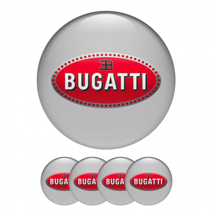 Bugatti Silicone Stickers Wheel Center Cap Grey with Red Logo