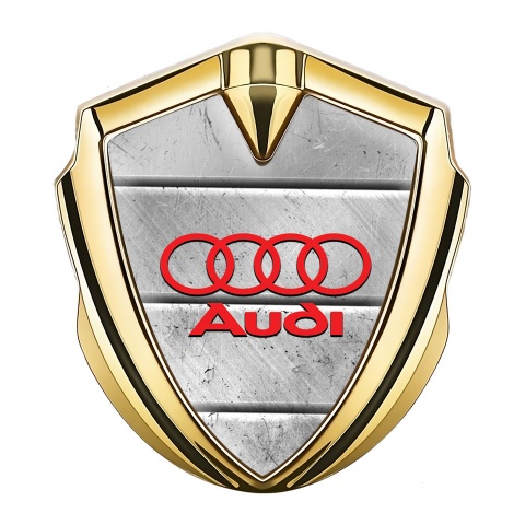 Audi Emblem Badge Self Adhesive Gold Stone Texture Crimson Logo