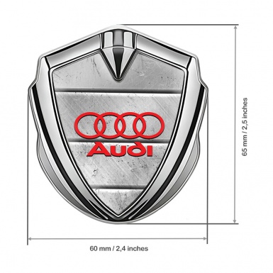 Audi Emblem Badge Self Adhesive Silver Stone Texture Crimson Logo