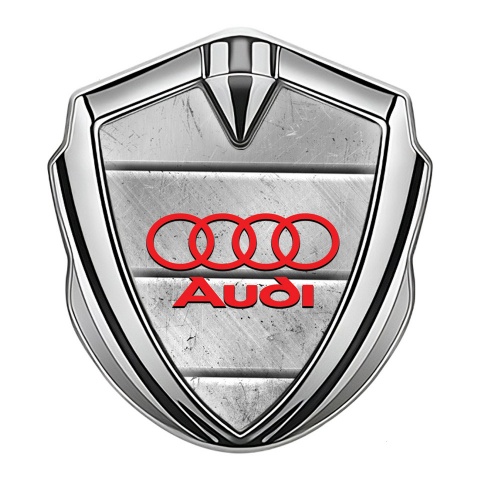 Audi Emblem Badge Self Adhesive Silver Stone Texture Crimson Logo