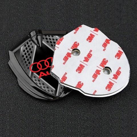 Audi Emblem Fender Badge Graphite Multi Panel Dark Mesh Red Logo