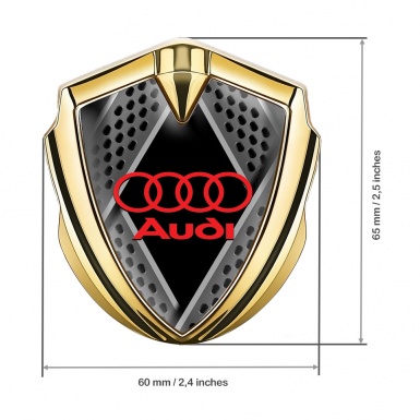 Audi Emblem Fender Badge Gold Multi Panel Dark Mesh Red Logo