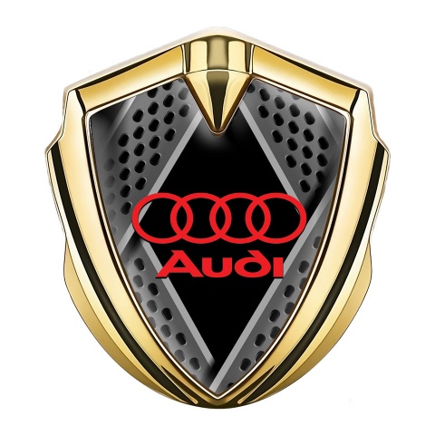 Audi Emblem Fender Badge Gold Multi Panel Dark Mesh Red Logo