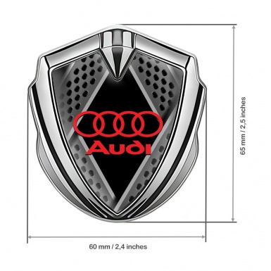 Audi Emblem Fender Badge Silver Multi Panel Dark Mesh Red Logo
