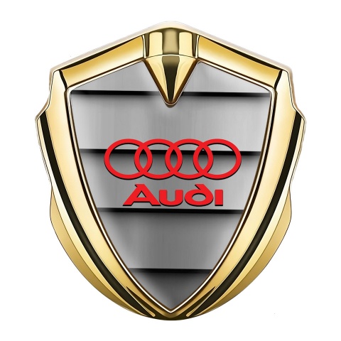 Audi Fender Emblem Badge Gold Stone Texture Panels Red Rings