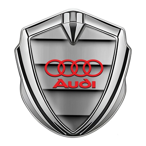 Audi Fender Emblem Badge Silver Stone Texture Panels Red Rings
