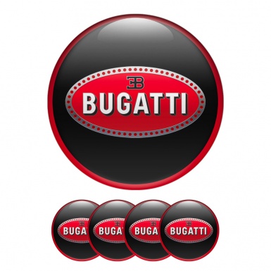 Bugatti Silicone Stickers Wheel Center Cap Black with Red Logo and Ring