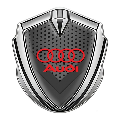Audi Emblem Trunk Badge Silver Dark Texture Red Rings Edition
