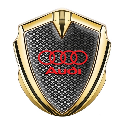 Audi Emblem Self Adhesive Gold Metallic Fence Effect Crimson Logo