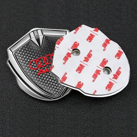 Audi Emblem Self Adhesive Silver Metallic Fence Effect Crimson Logo