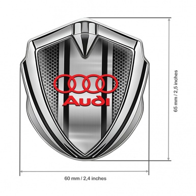 Audi Bodyside Emblem Badge Silver Metal Texture Classic Red Logo