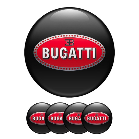 Bugatti Silicone Stickers Wheel Center Cap Black with Red Logo