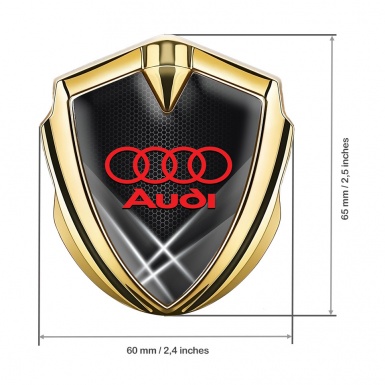Audi Emblem Car Badge Gold Grey Honeycomb Light Beam Effect