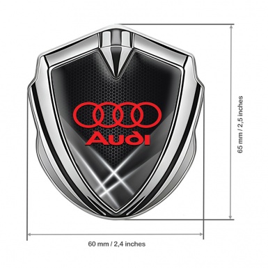 Audi Emblem Car Badge Silver Grey Honeycomb Light Beam Effect