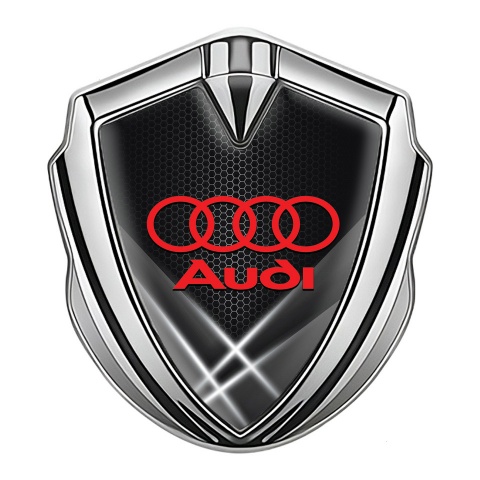 Audi Emblem Car Badge Silver Grey Honeycomb Light Beam Effect