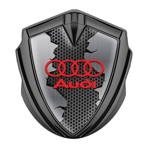 Audi Bodyside Domed Emblem Graphite Cracked Steel Crimson Rings