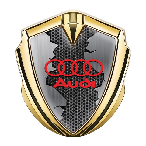 Audi Bodyside Domed Emblem Gold Cracked Steel Crimson Rings