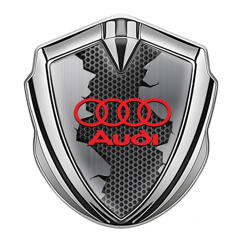 Audi Bodyside Domed Emblem Silver Cracked Steel Crimson Rings