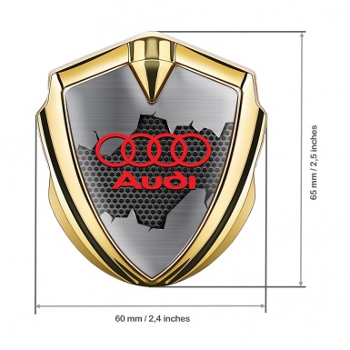 Audi Bodyside Emblem Self Adhesive Gold Torn Metal Effect Red Logo