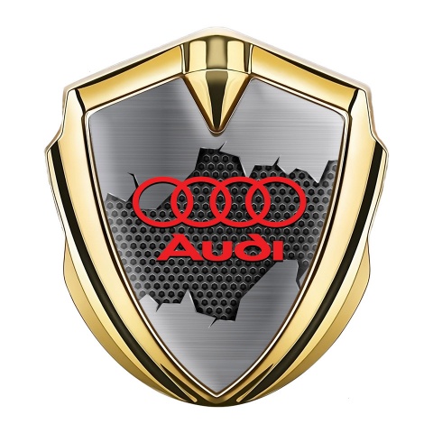 Audi Bodyside Emblem Self Adhesive Gold Torn Metal Effect Red Logo